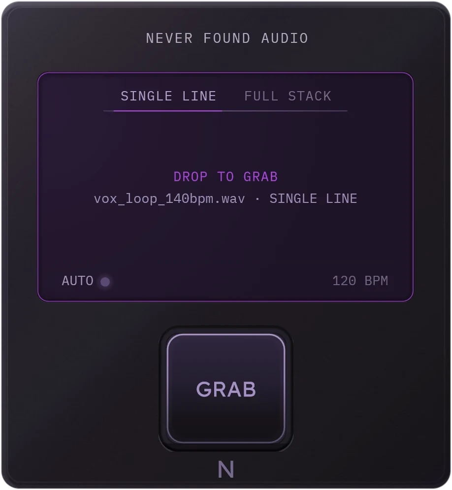 MG-Mini with an audio file dragged over it, showing DROP TO GRAB